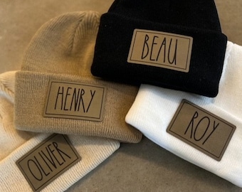 Personalized Printed Name Beanie - LIGHT BROWN PATCH
