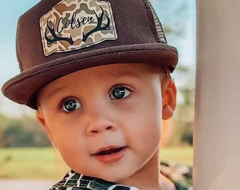 Personalized Snapback Hat | Infant and Youth, Camo Antlers - Style BO