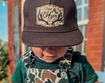 Personalized Snapback Hat | Infant and Youth, Camo Antlers - Style BO