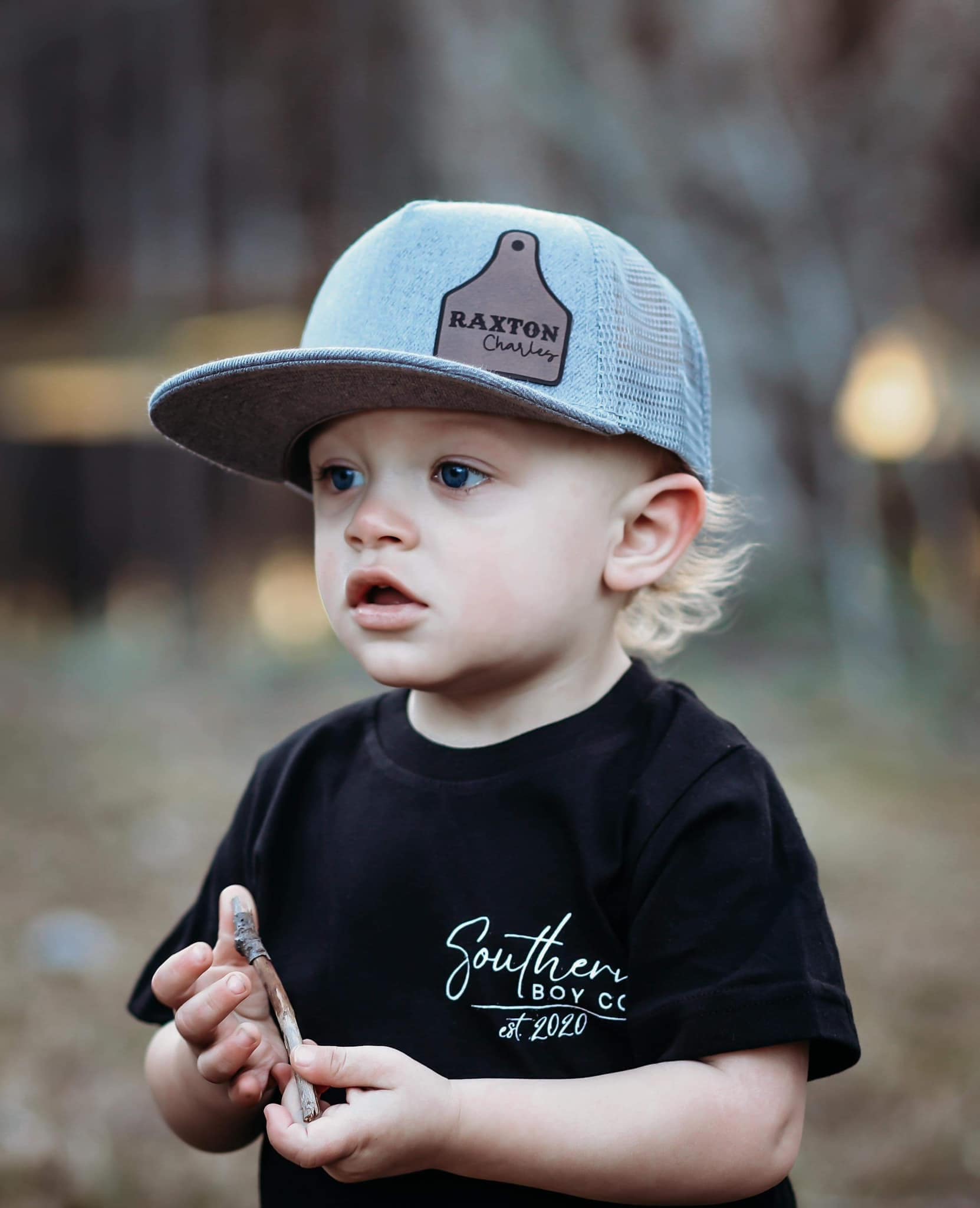 Personalized Snapback Hat, Infant and Youth  -  Cow tag with first and middle name