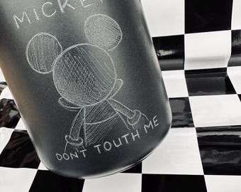 Grappige Mickey-mok, Dont Touch Me-beker, zwarte keramische koffiemok met gravure, uniek cadeau voor Disney-fans, eigenzinnig cadeau-idee