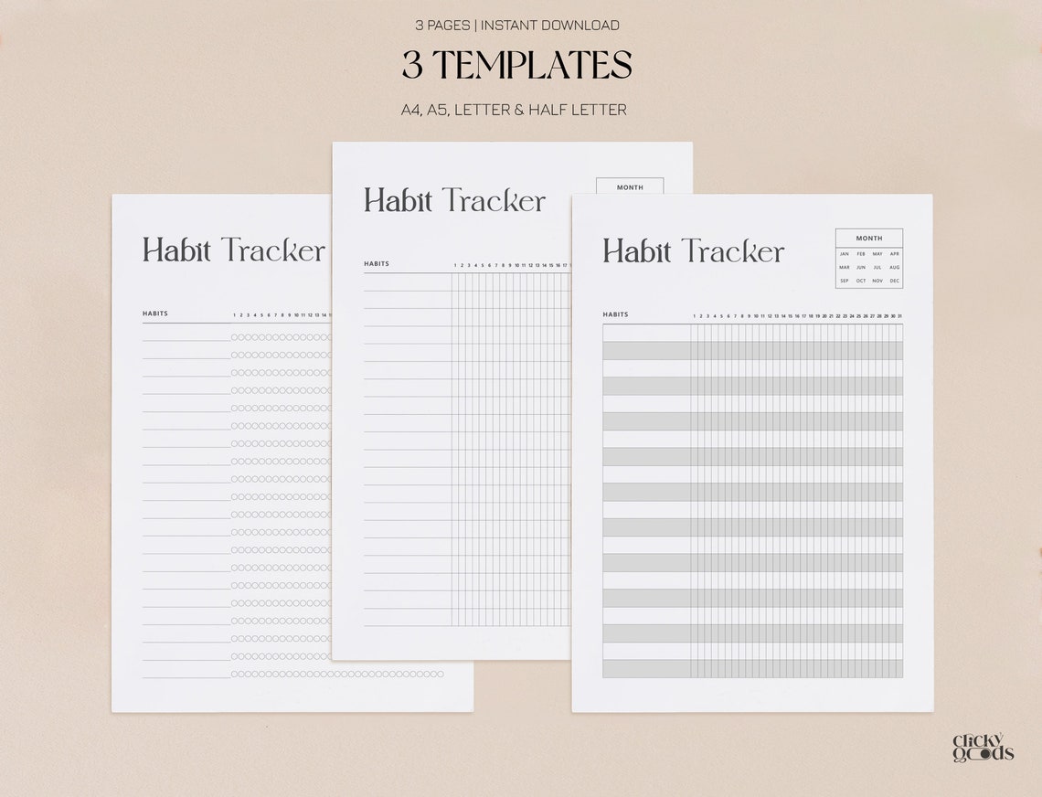 Vertical Monthly Habit Tracker Printable 3 Habit Tracker Template ...