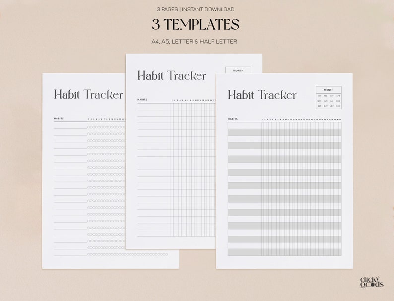 Vertical Monthly Habit Tracker Printable 3 Habit Tracker Template ...
