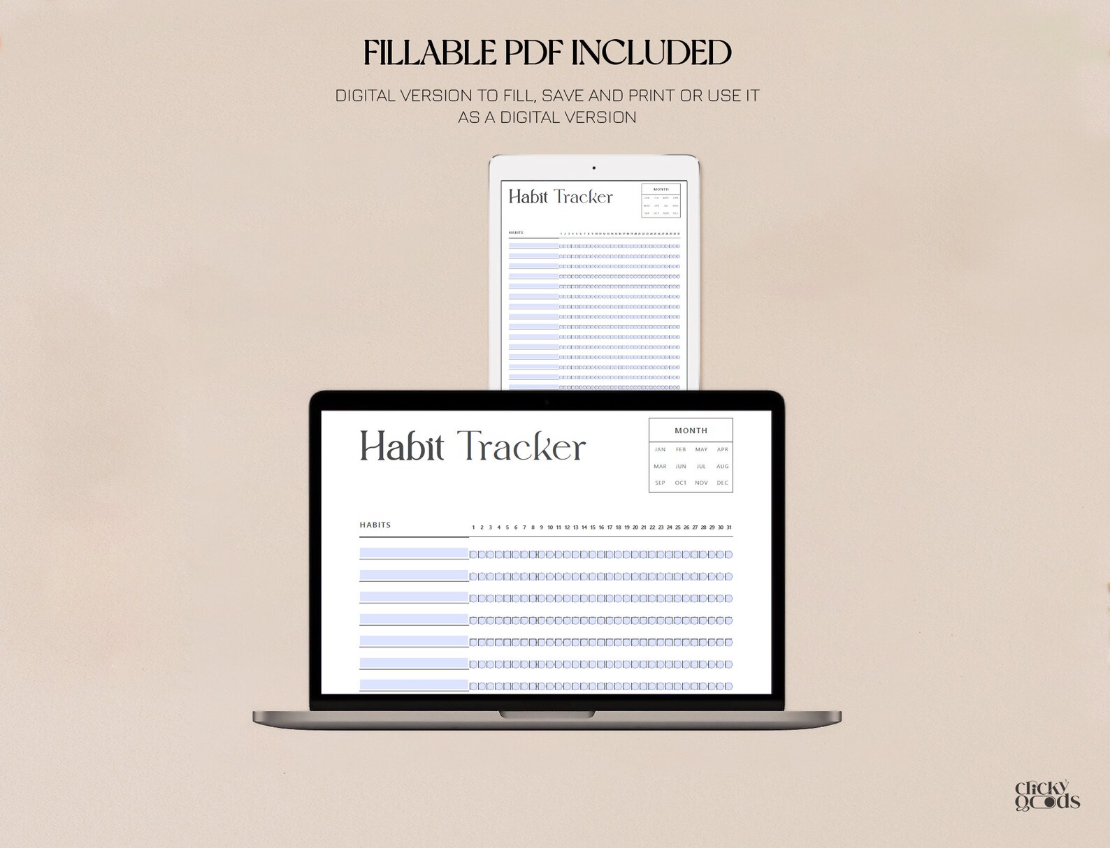 Vertical Monthly Habit Tracker Printable 3 Habit Tracker Template ...