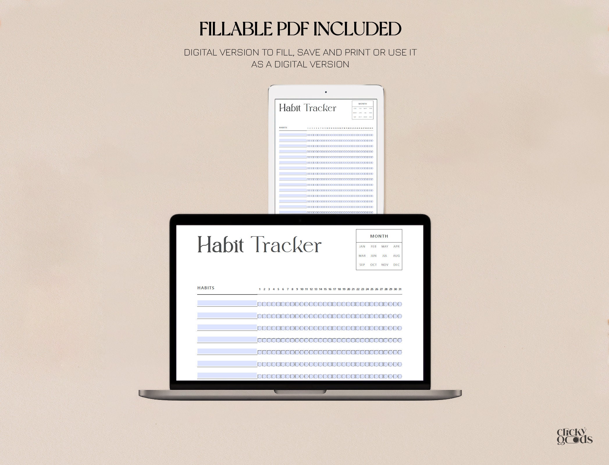 Vertical Monthly Habit Tracker Printable 3 Habit Tracker Template ...