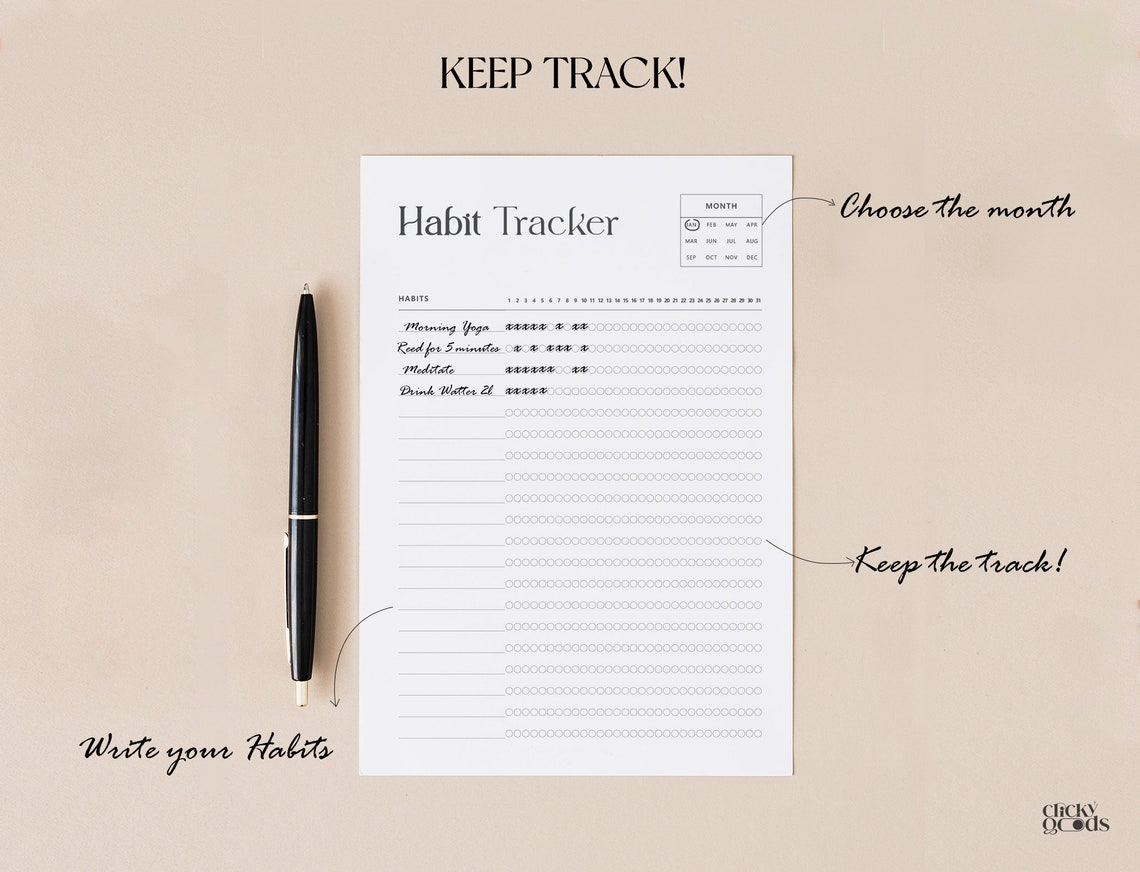 Vertical Monthly Habit Tracker Printable 3 Habit Tracker Template ...