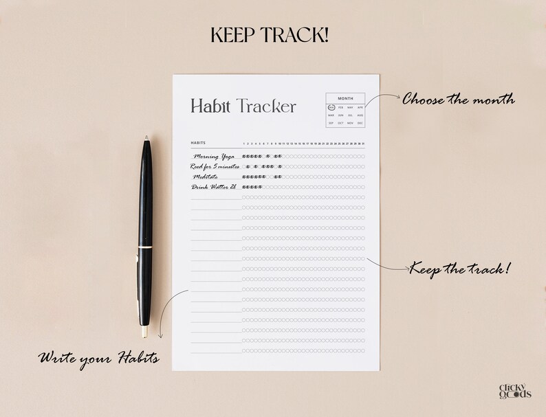 Vertical Monthly Habit Tracker Printable 3 Habit Tracker Template ...