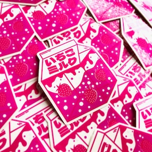 Adesivo de leite de morango, adesivo fofo, adesivo de vinil, adesivo rosa, adesivo transparente, Japão, Anime, Bullet Journal, papelaria, Kawaii