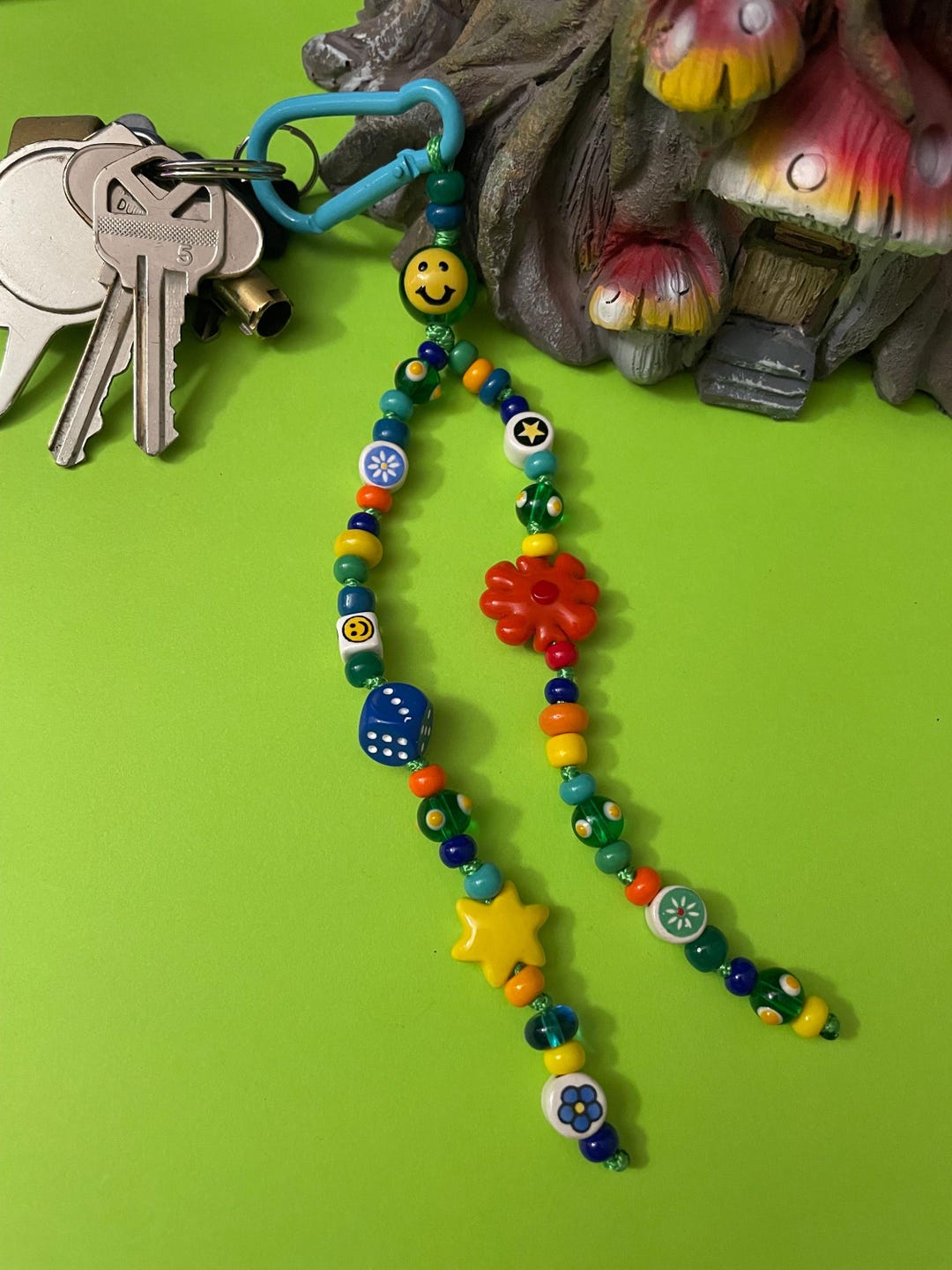 Beaded Key Charm, Chunky Bag Charm, Y2k Bag Charm, Beaded Bag Charm