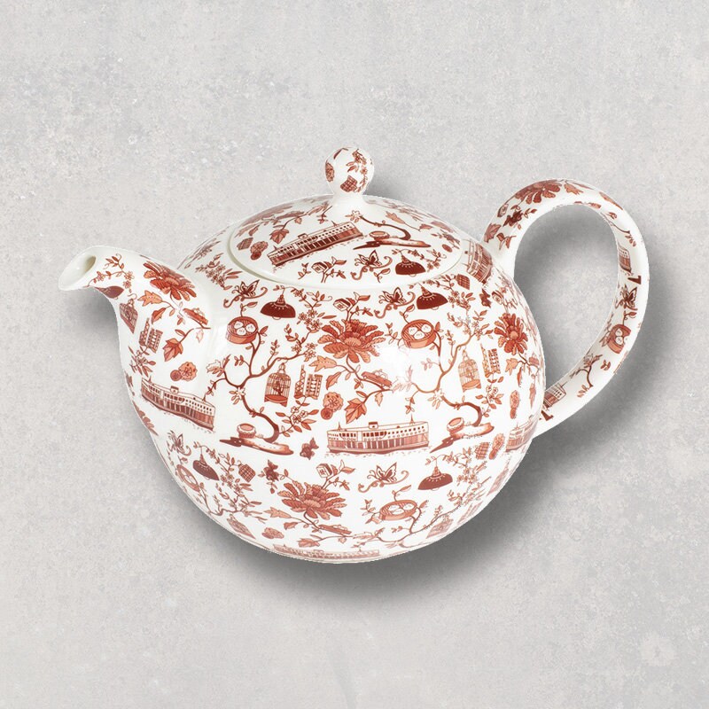 Hong Kong Toile Teapot Red by Faux Etsy UK