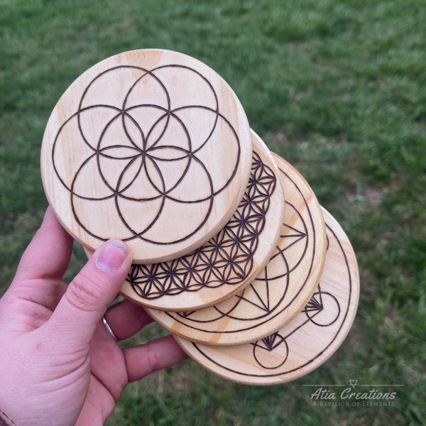 Wooden Coasters | Sacred Geometry | Coasters | Woodburning
