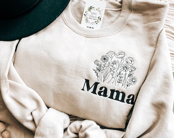 Floral Mama Embroidered Sweatshirt, Boho Mama Sweatshirt, Wildflower Crewneck, Embroidered Flower Shirt, Retro Mama, Gift for Mother's Day