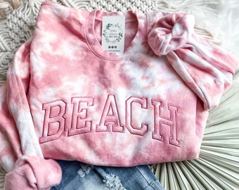 Tie-Dye BEACH Sweatshirt | Embroidered Beach Crew Neck Pullover | Summer Aesthetic Clothes | Vacation Sweatshirt | Summer Gift for her