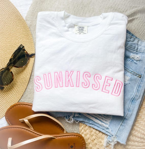 Sunkissed Embroidered Comfort Colors Tee, Beach Vacation Shirt, Lake Weekends, Coastal Summer T Shirt, Sunshine Lover Gift, Custom Thread