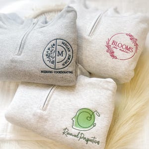 Custom Logo Quarter Zip Sweatshirt – Personalized Left Chest Embroidery for Team, Business, Bridal Parties, Events, or Everyday Wear image 2
