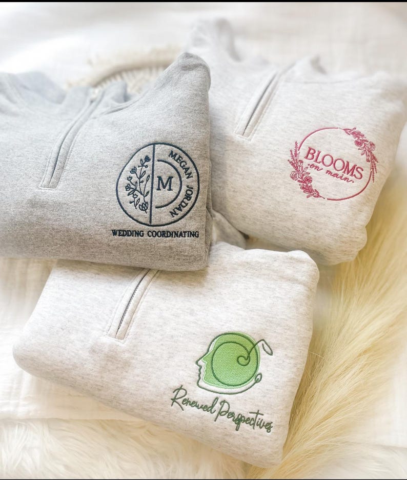 Custom Logo Quarter Zip Sweatshirt – Personalized Left Chest Embroidery for Team, Business, Bridal Parties, Events, or Everyday Wear image 2