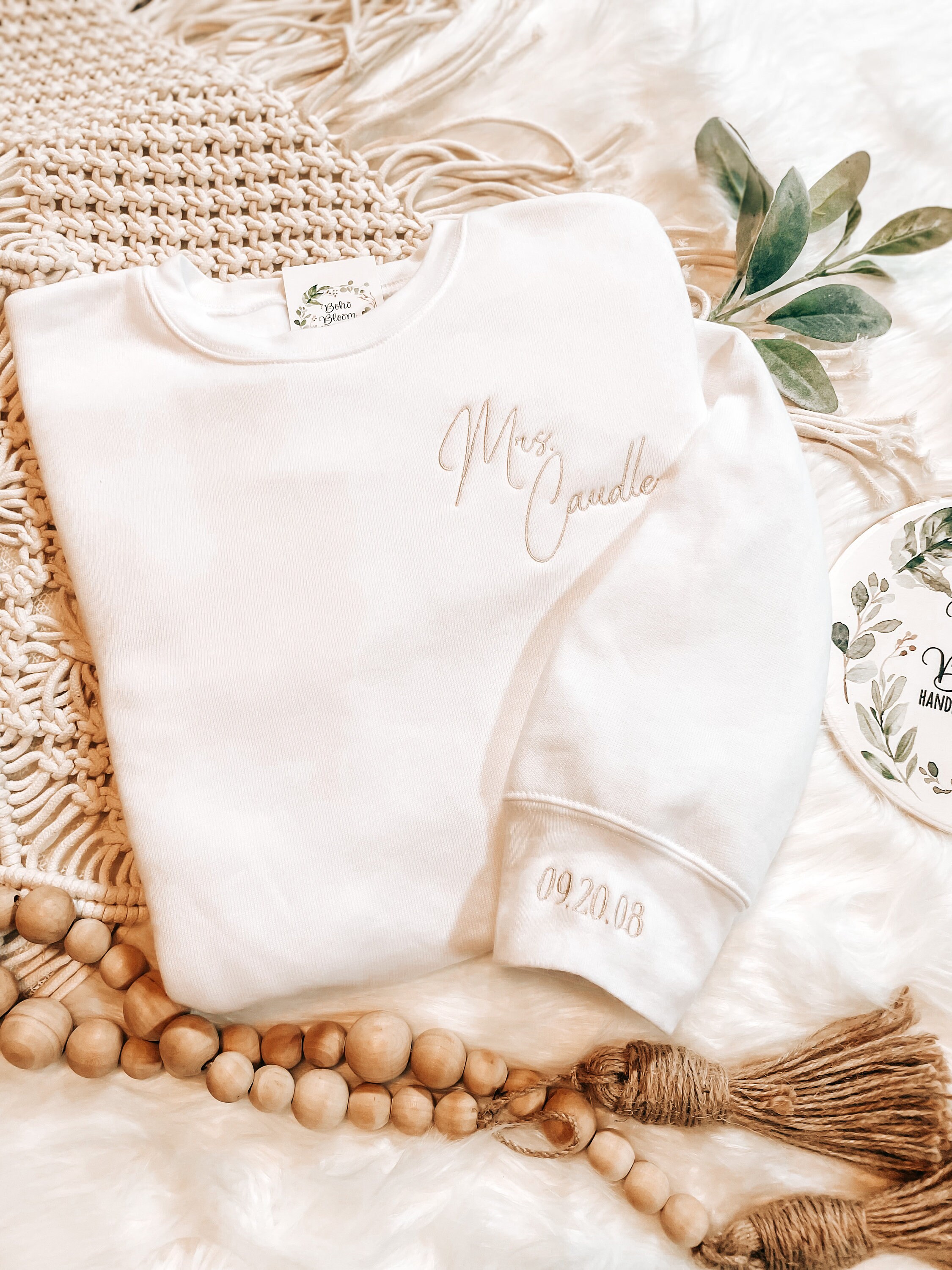 Personalized Mrs. Embroidered Sweatshirt: Custom Wedding Date Gift