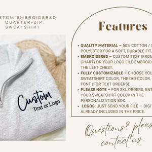 Custom Logo Quarter Zip Sweatshirt – Personalized Left Chest Embroidery for Team, Business, Bridal Parties, Events, or Everyday Wear image 4