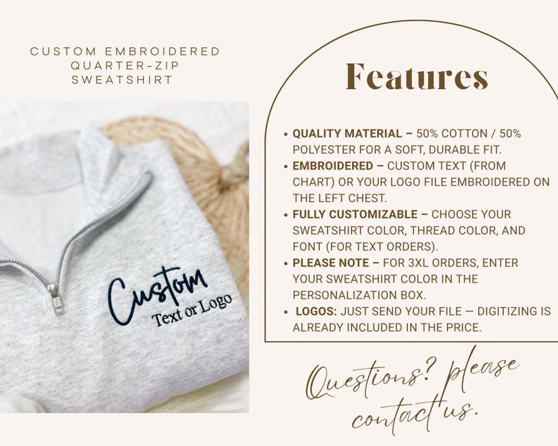 Custom Logo Quarter Zip Sweatshirt – Personalized Left Chest Embroidery for Team, Business, Bridal Parties, Events, or Everyday Wear image 4