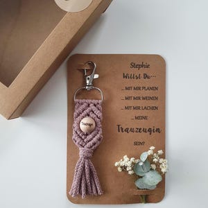 Maid of honour gift, maid of honour questions, keyring macrame gift macrame pendant card dried flowers