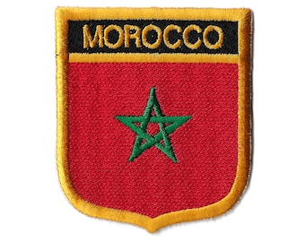 Morocco Flag Shield Patch – Embroidered Badge – Marrakesh Souvenir Gift – Iron-On Travel Patch / National Emblem