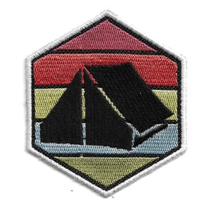 Patch Camping Tent Vintage, Retro Hexagon - Embroidered Iron On