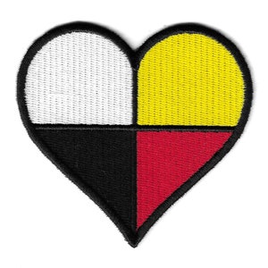Medicine Wheel Patch Embroidered, Four Directions, heart Iron On Badge