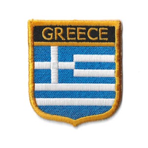 Greece Flag Shield Patch – Embroidered Badge – Travel Souvenir Gift – National Emblem / Iron-On Patch for Backpack or Jacket