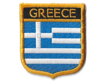Patch bouclier du drapeau de la Grèce - Badge brodé - Cadeau souvenir de voyage - Emblème national / Patch thermocollant pour sac à dos ou veste