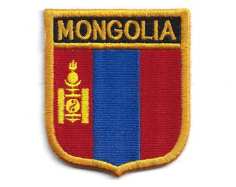 Mongolia Shield Flag Patch - Gobi Desert Travel Iron-On Embroidered Badge