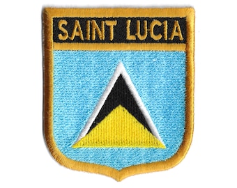 Saint Lucia Shield Flag Patch - The Pitons Travel Iron-On Embroidered Badge