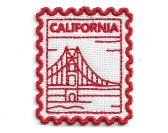 California Stamp Patch - Golden Gate Bridge Travel Iron-On Embroidered Badge