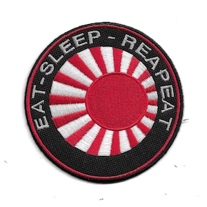 Eat Sleep Reapeat, Japan Kamikaze, Rising Sun Flag Embroidered Patch Iron On