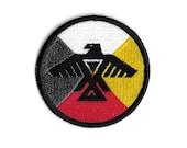 Medicine Wheel Thunderbird Patch Embroidered, Four Directions Iron On Badge