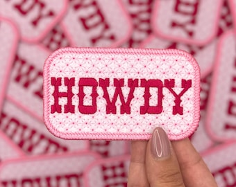 Howdy Patch - Pink Western Cowgirl Iron-On Embroidered Badge