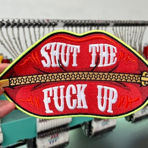 Shut The F*ck Up Shhh Lips Kiss Female Hand Middle Finger Gesture Mouth Attitude Patch Iron On Embroidery