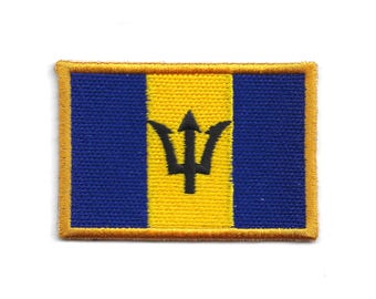 Patch da Bandeira de Barbados – Emblema Bordado Médio – Lembrança Caribenha – Patch Termocolante para Viagem