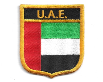UAE国旗シールドパッチ - 刺繍旅行お土産 - ドバイアブダビエンブレム - バイカージャケットアイロン接着