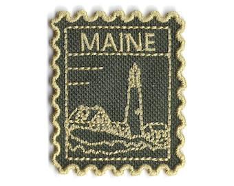Maine Stamp Patch - Lighthouse Coast Travel Iron-On Embroidered Badge