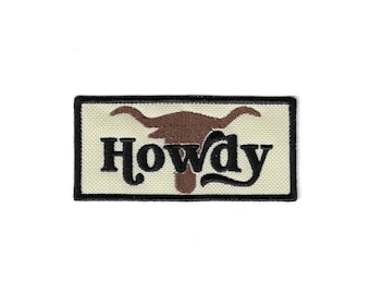 Howdy Patch - Longhorn Texas Western Iron-On Embroidered Badge for Denim Jacket, Cowboy Gift