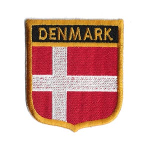 Denmark Flag Shield Patch – Embroidered Badge – Travel Souvenir Gift – National Emblem / Iron-On Patch