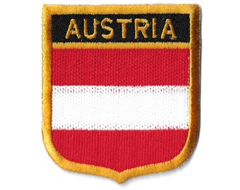 Austria Flag Shield Patch – Embroidered Badge – Travel Souvenir Gift – National Emblem / Iron-On Patch