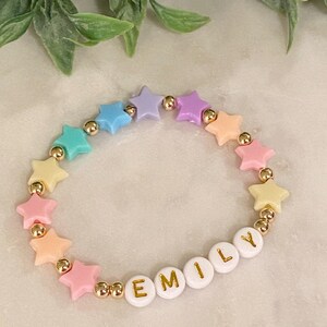 Pastel Rainbow Star and 4mm 14kt gold bead bracelet • personalized bracelet