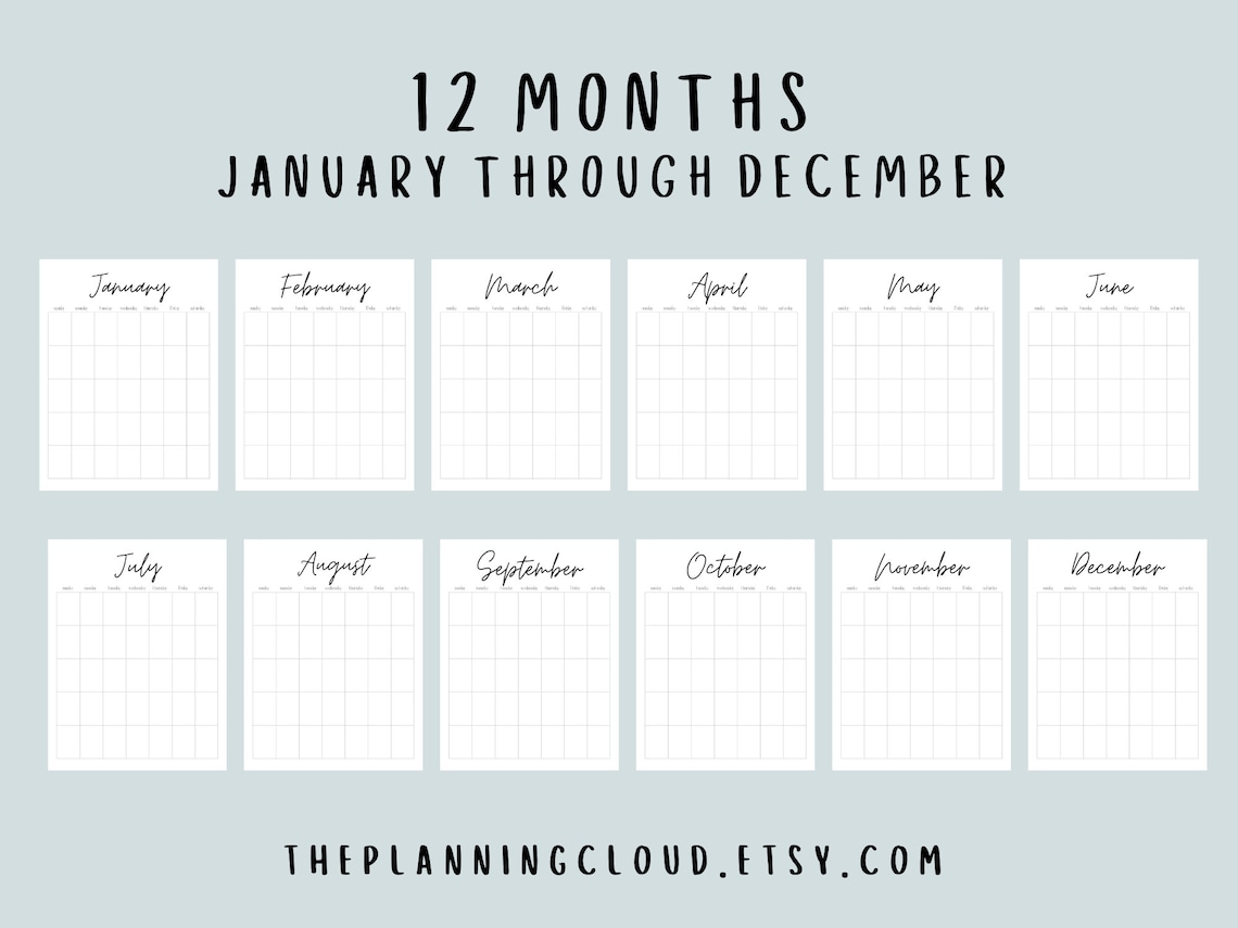 PRINTABLE BLANK Portrait Simple Monthly Calendar Minimalistic - Etsy