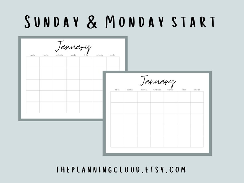 PRINTABLE BLANK Simple Monthly Calendar Minimalistic - Etsy