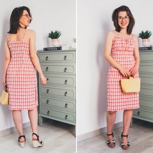Cottagecore pattern. Milkmaid dress pattern with empire waist and strapless. Sew this easy midi dress pattern pdf for your summer vacation. This printable sewing pattern includes: 8 different sizes, 3 print formats and video tutorial step by step.