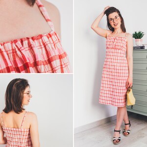 Cottagecore pattern. Milkmaid dress pattern with empire waist and strapless. Sew this easy midi dress pattern pdf for your summer vacation. This printable sewing pattern includes: 8 different sizes, 3 print formats and video tutorial step by step.
