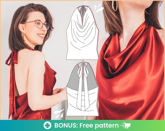 Halter Top Pattern Sew the Satin Top of the Summer With This Women Cowl  Neck Top Sewing Pattern. Backless V Neck Cami Crop Top Pattern PDF 