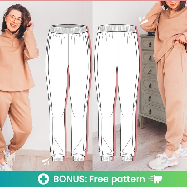 Sweatpants women sewing pattern | Sew the perfect lounge pants. Joggers pattern of the sweat set. Women suit set step by step tutorial