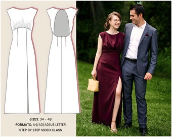Maxi dress sewing Women A line slit prom dress pattern Empire  gathered open back Wedding Guest Bridesmaid dress patterns
